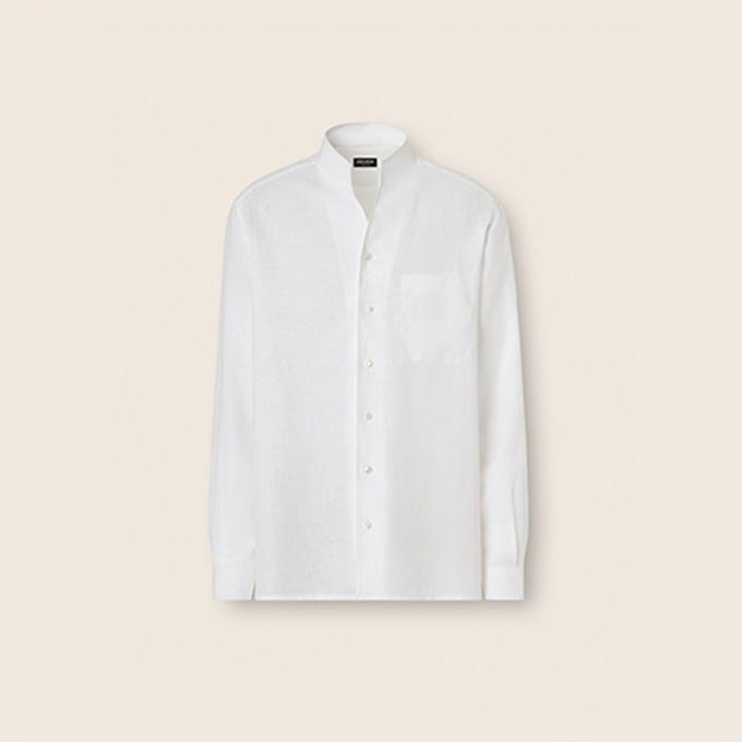 zegna oasi lino linen stand collar shirt